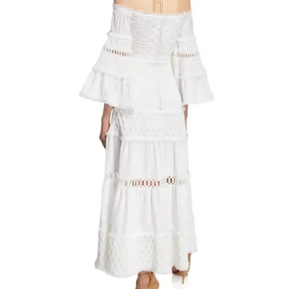 NWT Alexis Guinevere Off-shoulder Smocked Maxi Dress Size S White #1B607